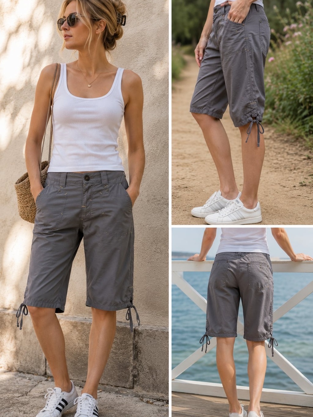 Women’s Gray Bermuda Cargo Shorts | 100% Cotton | Adjustable Hem | Size 11